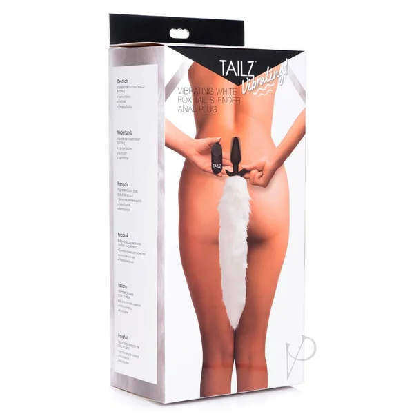 Tailz Vibrating White Fox Tail Slender Anal Plug - White