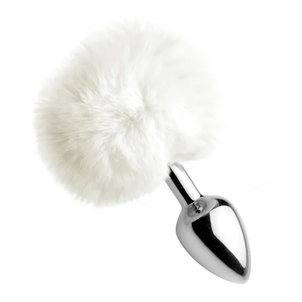 Tailz White Fluffy Bunny Tail Butt Plug White Silver