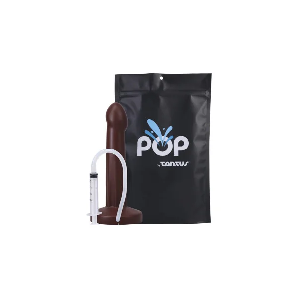 Tantus POP Squirting Silicone Dildo, 6.5 Inch Insertable, 1.5 Inch Max Width, Espresso
