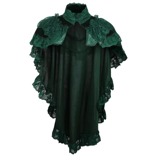 Tapered Dark Green Velvet & Lace Capelet