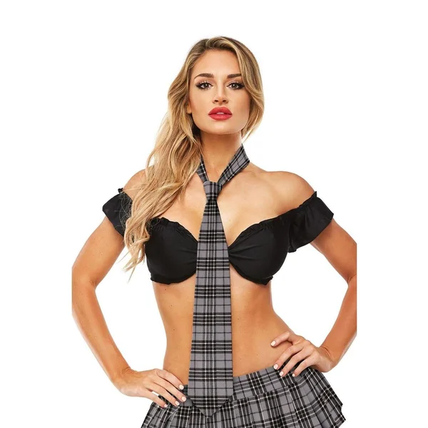 Teacher`s Pet Schoolgirl Plaid Tie – Grey