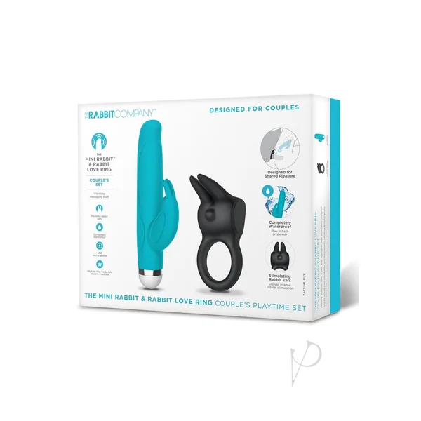 The Mini Rabbit Vibrator and Vibrating Love Penis Ring Silicone Set – Blue/Black