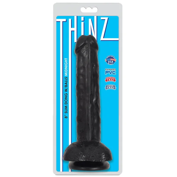 Thinz 8 Inch Slim Dildo With Balls - Black