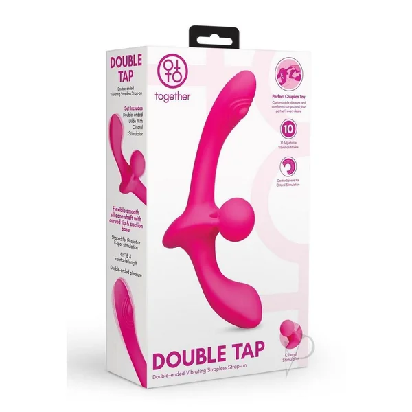 Together Double Tap Rechargeable Silicone Double-Ended Vibrating Strapless Strap-On - Pink