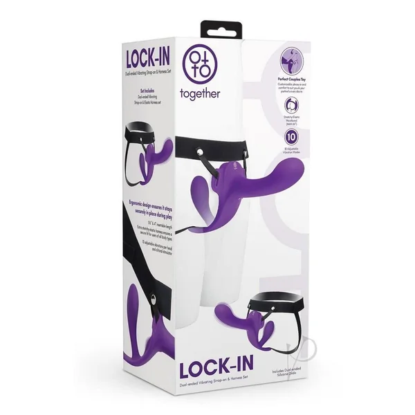 Together Lock-In Dual-Ended Vibrating Rechargeable Strap-On and Harness Set - Purple