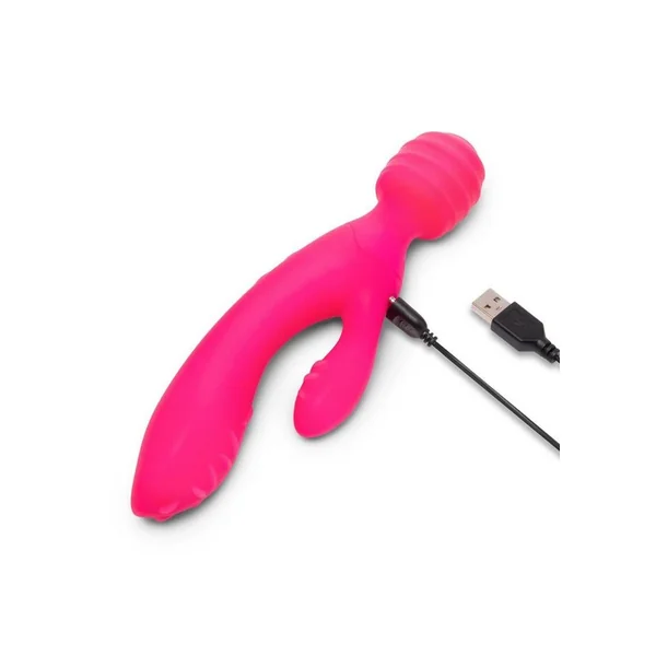 Together Tri Delight Dual-Ended Rechargeable Silicone Triple Stim Wand and Rabbit Vibrator – Pink