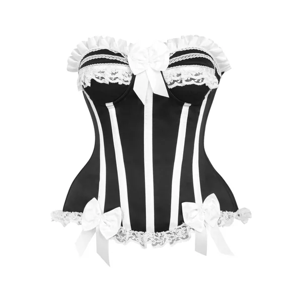 Top Drawer Black/White Steel Boned Burlesque Corset