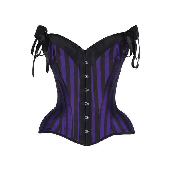 Top Drawer Dark Purple/Black Striped Steel Boned Corset w/Straps