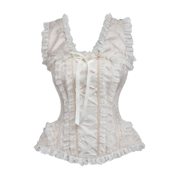 Top Drawer Ivory Brocade & Lace Steel Boned Corset w/Cap Sleeves
