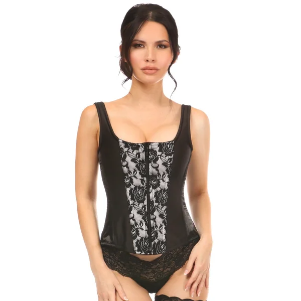 Top Drawer White Satin w/Black Lace Overlay Steel Boned Corset w/Straps