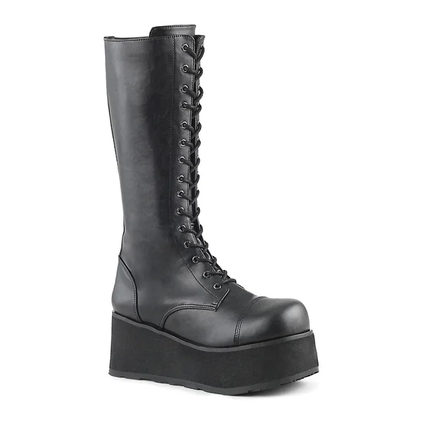TRASHVILLE-502 Black Vegan Leather Knee Boot