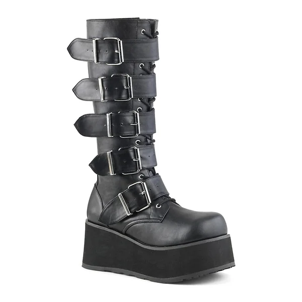 TRASHVILLE-518 Black Vegan Leather Knee Boot