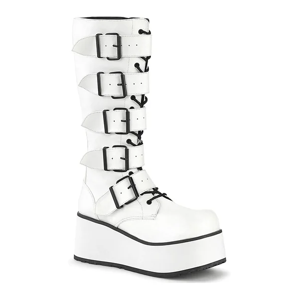 TRASHVILLE-518 White Vegan Leather Knee Boot
