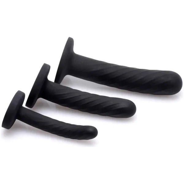 Trinity Strap-On Silicone 3 Piece Dildo Set – Black