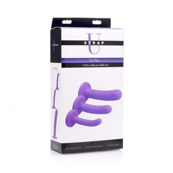 Tri-Play 3 Piece Silicone Dildo Set (Purple)