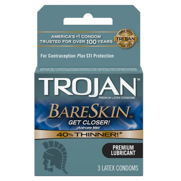 Trojan Bareskin Premium Lubricated Latex Condoms 3-Pack