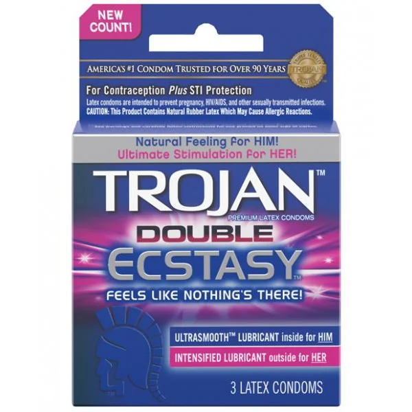 Trojan Double Ecstasy 3 Pack Latex Condoms