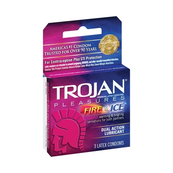 Trojan Fire and Ice Dual Action Lubricated Condoms - 3 Pack