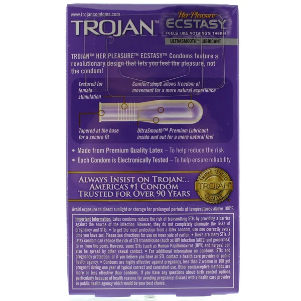 Trojan Her Pleasure Ecstasy Lubricated Condoms - 10 pc