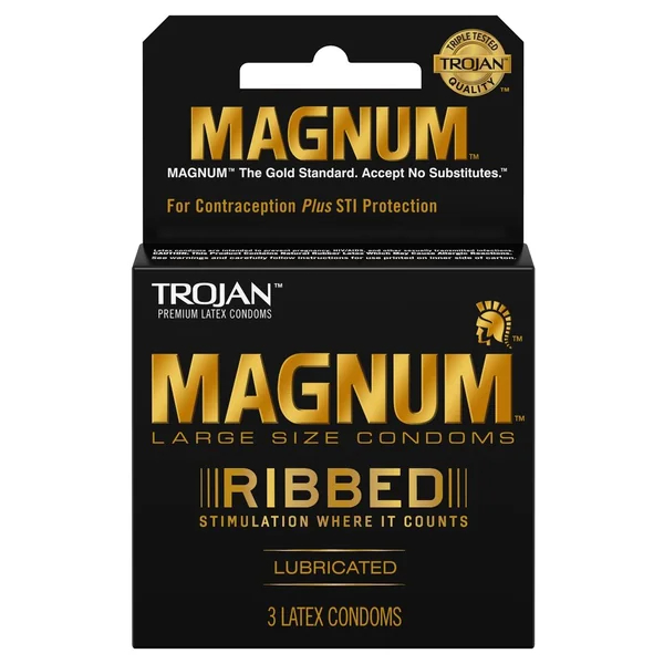 Trojan Magnum Ribbed Lubricated Latex Condoms 3-Pack Large