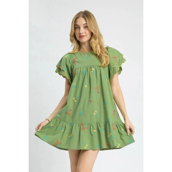 Umgee Floral Embroidered Short Sleeve Mini Dress