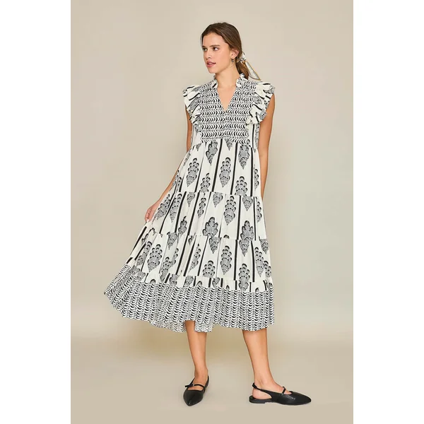 Umgee Full Size Boarder Print Midi Dress Plus Size