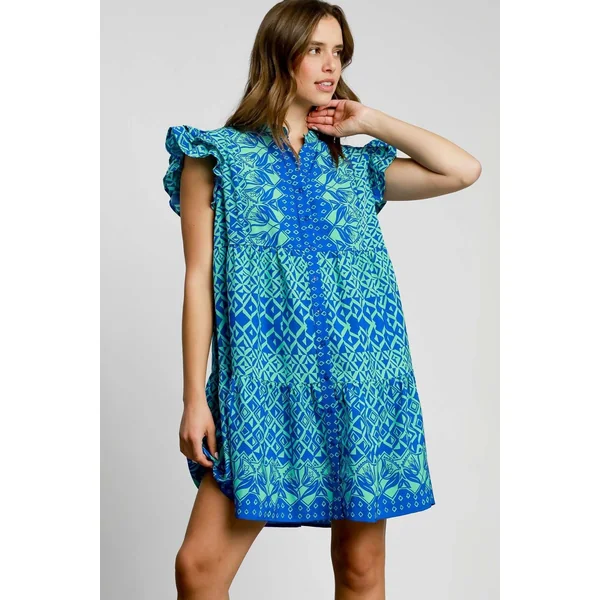 Umgee Full Size Mixed Print Mini Dress Plus Size