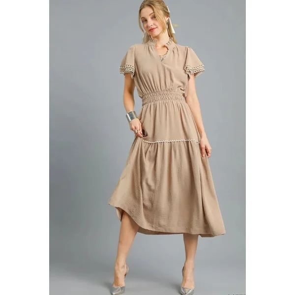 Umgee Tiered Flutter Sleeve Midi Dress
