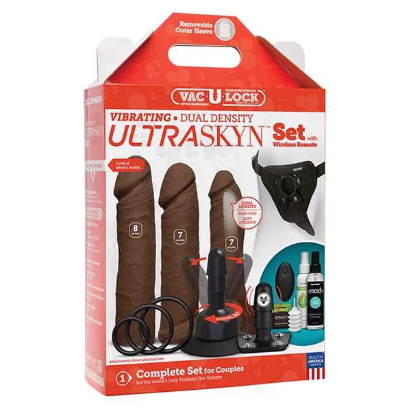 Vac-U-Lock Vibrating Dual Density ULTRASKYN Set w/Wireless Remote - Chocolate
