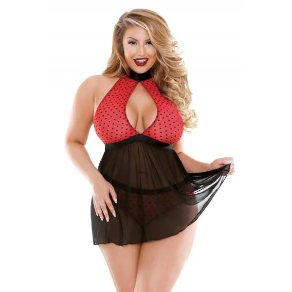 Valentina Halter Babydoll & Panty Black Red 1X2X