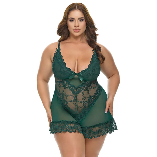 Valentine Lacey Babydoll w/G-String - Green 3X/4X