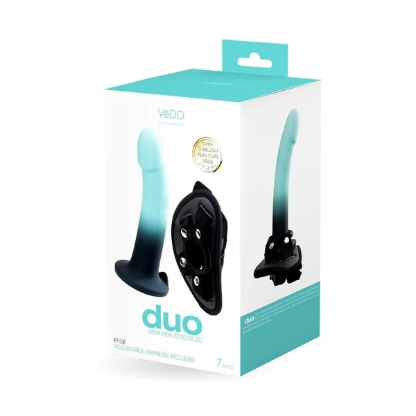 VeDO Duo Silicone Dildo with Harness - Turquoise