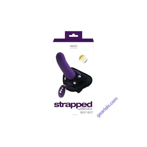 Vedo Strapped Rechargeable Vibrating Strap On Dildo Deep Purple