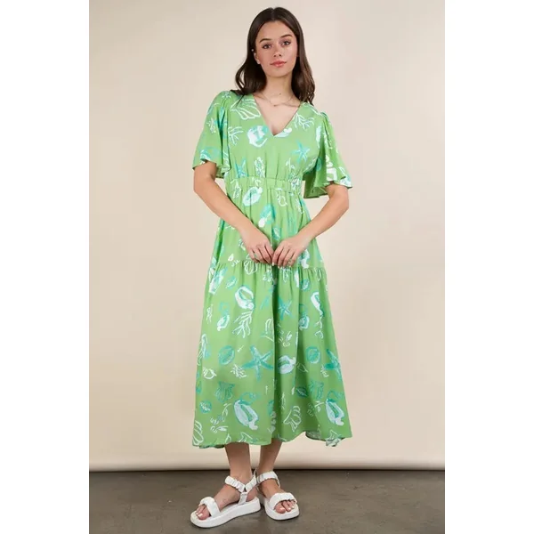 VERY J Printed V-Neck Resort Midi Dress