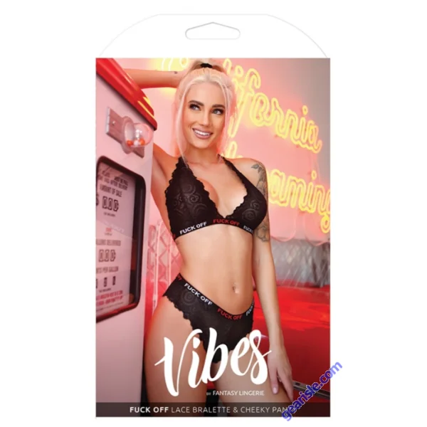 Vibes Fantasy Lingerie Fuck Off Bralette Cheeky Panty Black