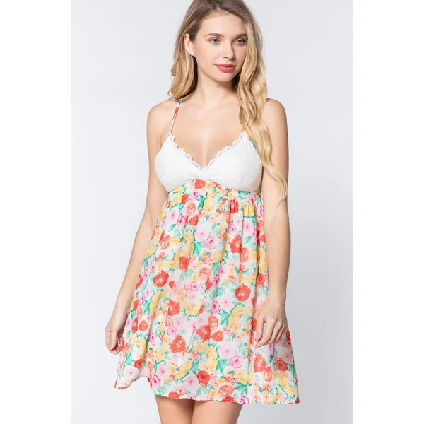 V-neck Open Back Floral Mini Dress