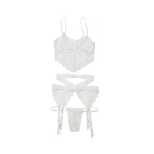 Women’s Lingerie: Bra, Garterbelt, And G-string White Os Hanging