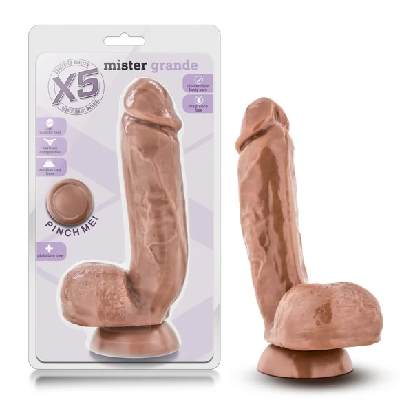X5 By Blush® | Mister Grande Realistic G-Spot Latin 8.5-Inch Long Dildo With Balls & Suction Cup Base