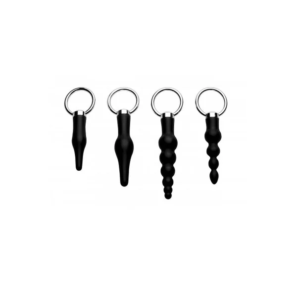 XR Brands - Master Series - 4 Piece Silicone Anal Ringed Rimmer Set - Black/Silver