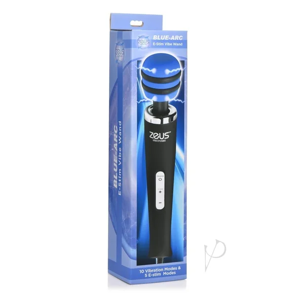 Zeus Electrosex E-Stim Vibrating Silicone Wand Massager - Black/Blue