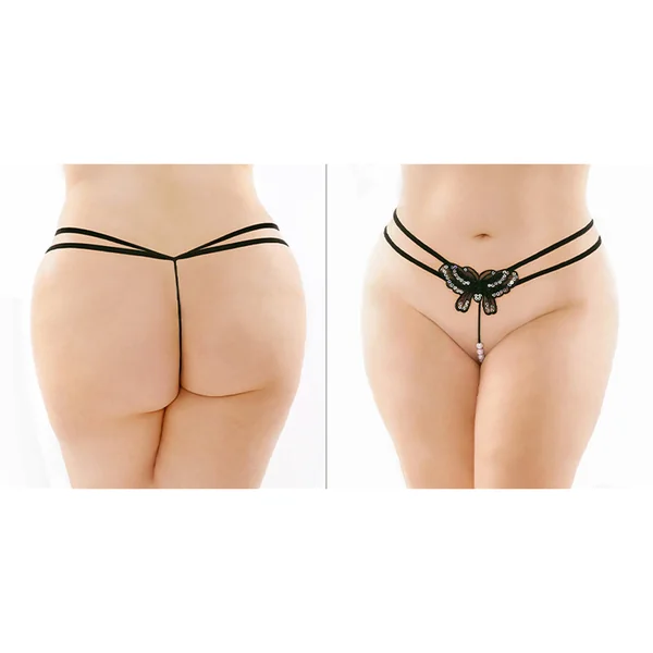 Zinnia Sequin Butterfly Strappy Pearl G-string Black Queen