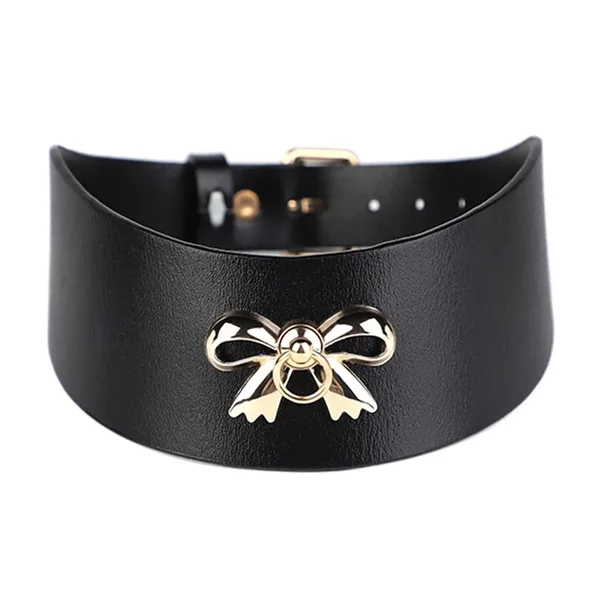 ZYL Genuine Leather Collar With Gold Bow